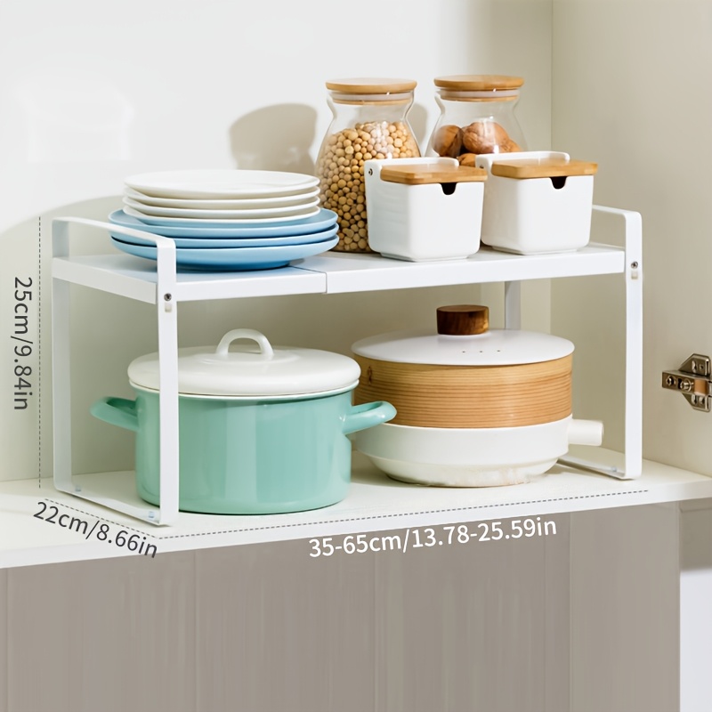 TEMU 1pc White Stretchable Upright Baking Rack, Kitchen Countertop Storage Rack, Expandable Storage Shelf, Structurally Stable, Cabinet Shelf, Room