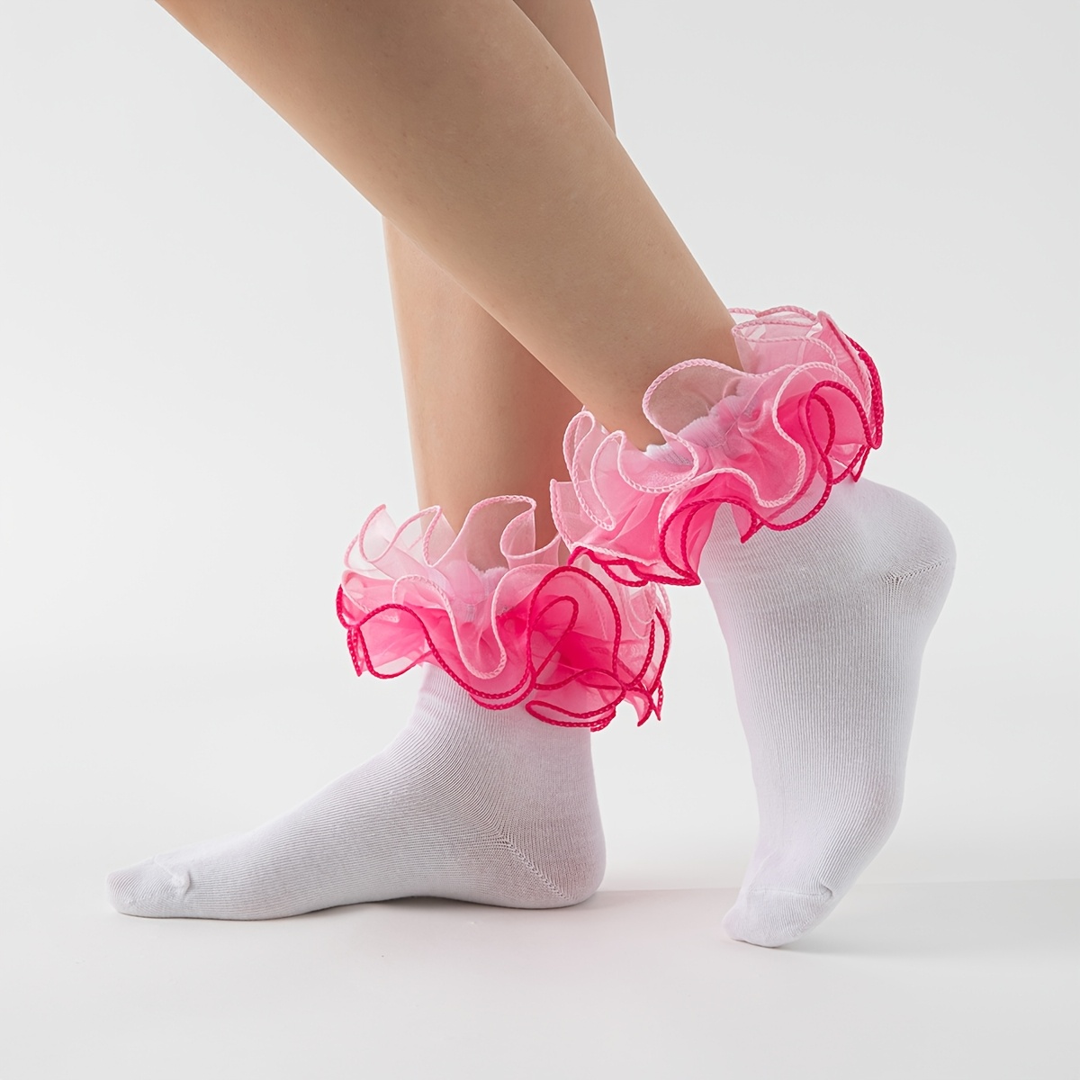 womens pink ballet flats socks soft white pink lace Temu Germany