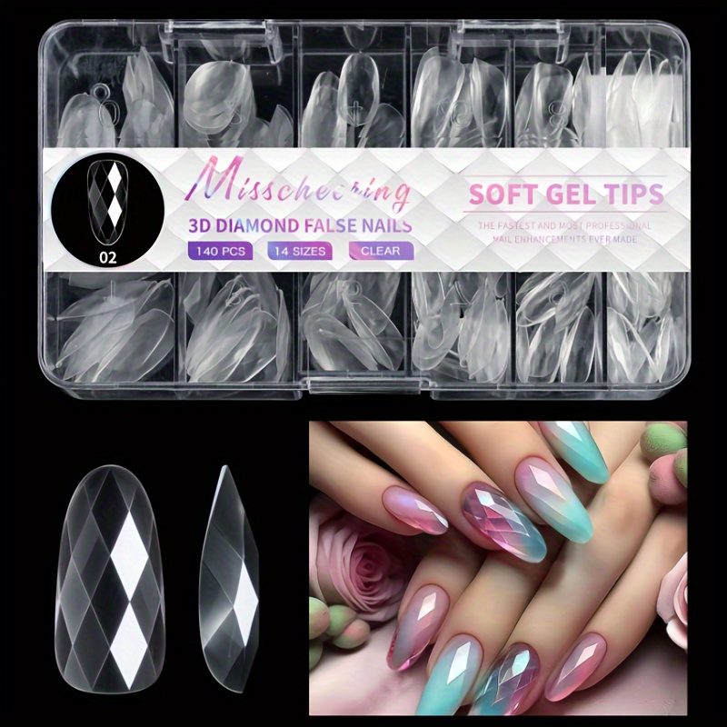 

120pcs Almond Shaped Medium Length Soft Gel Nail Tips Set, Transparent Matte Finish, Pure Color Design With Jelly Gel And Nail File Included