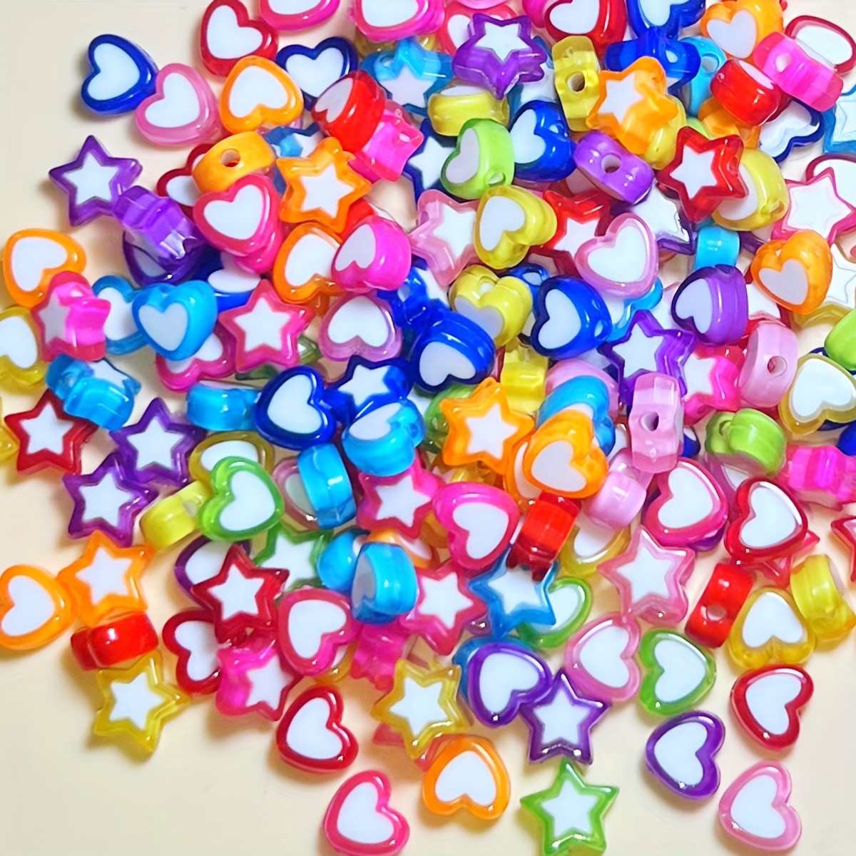 100pcs Acrylic Beads 8-9mm Double-layer Beads Peach Heart And Pentagram Mixed Dispersion Beads Used As Bracelets, Necklaces, Jewelry Diy Production For Women's Fashionable Mobile Phone Chains