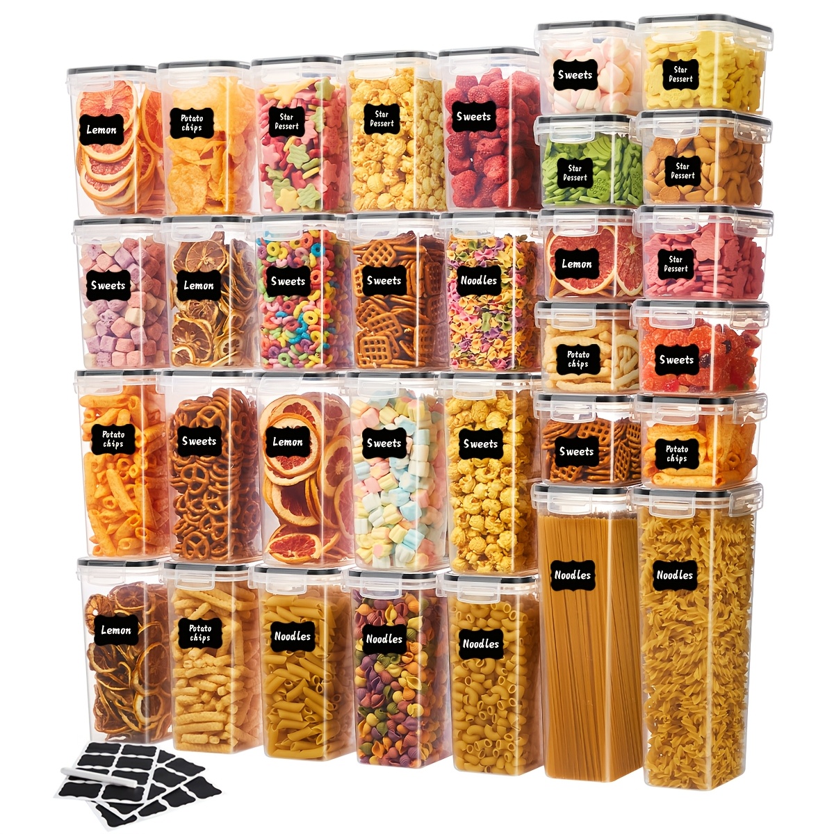 

12/32/42/48pcs Bpa-free Airtight Food Storage Containers With Labels & Marker - Keep Spaghetti, Flour, Sugar, And Cereal Fresh For , Suitable For Seasoning, Seasoning Storage,