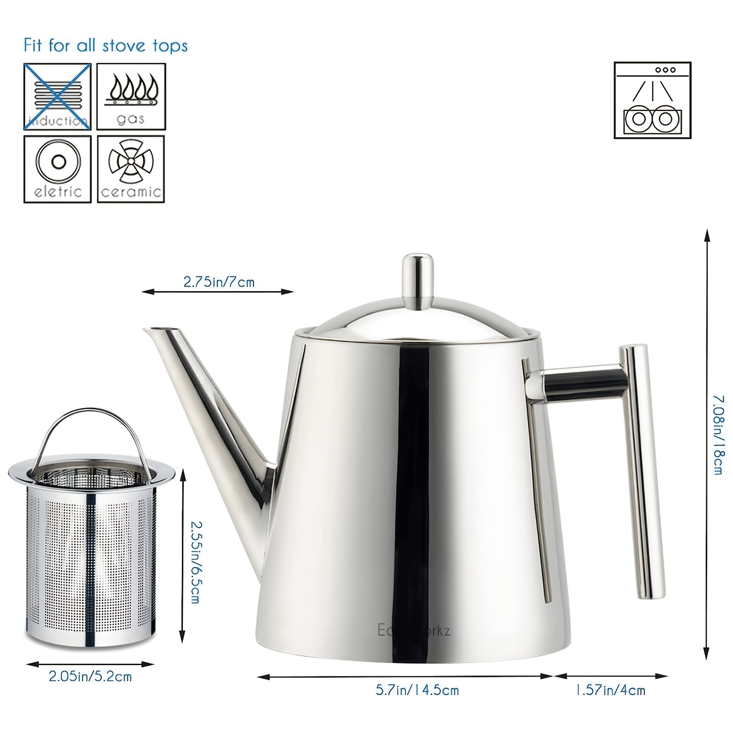 Easyworkz Stainless Steel Teapot With Infuser - 800ml/27oz & 1500ml/50oz Premium 304 Mirror Polished Tea Maker For Loose Leaf & Herbal Tea, Spout