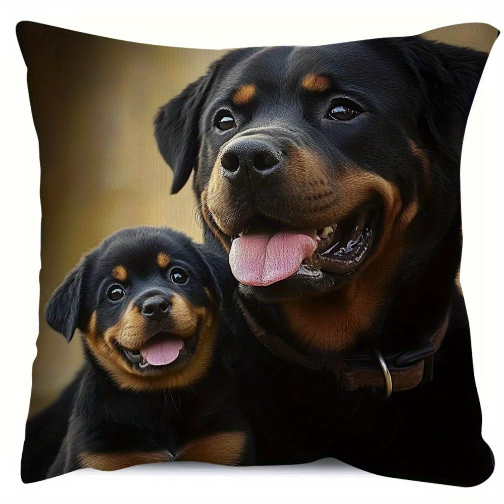 TEMU 1pc Throw Pillow Cover Double Sided 18x18 Inch, A Happy Adult Rottweiler Puppy Next Suitable For Sofas, Chairs, Beds, Cars, And Living Rooms, No