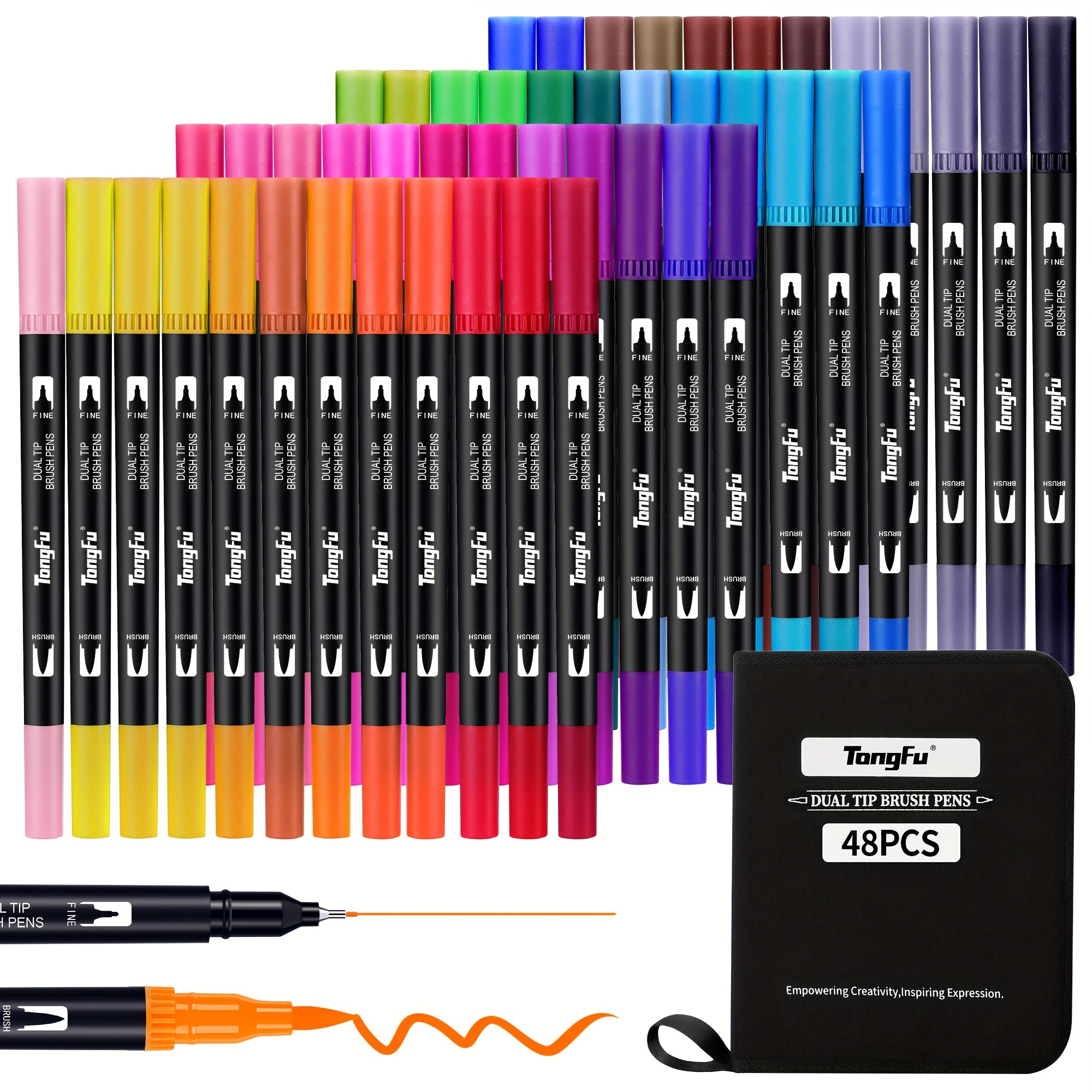 

48 Colors Dual Brush Pens, Watercolour Marker, Fineliner Set, Felt Tip Pens Thick And Thin For Adults Calligraphy Hand Lettering Manga Colouring Books