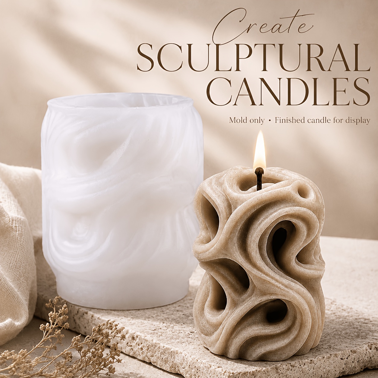 TEMU Handmade Suitable For Diy Spiral Cylindrical Candle & Resin Mold - Hollow Twisted Texture Silicone Mold With Wavy Geometric Patterns, Abstract