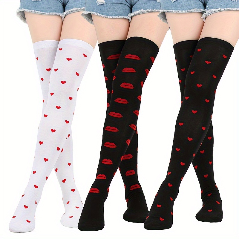 1/5 Pares Calcetines Rojos Estampado Labios Corazones - Temu