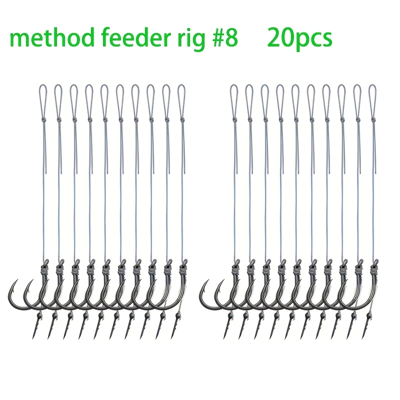 TEMU 10/20 pezzi Method Feeder Rigs con ardiglione da pesca PE, ami da pesca ad ardiglione ad resistenza misura 6 8 10 12 14, attrezzatura da pesca