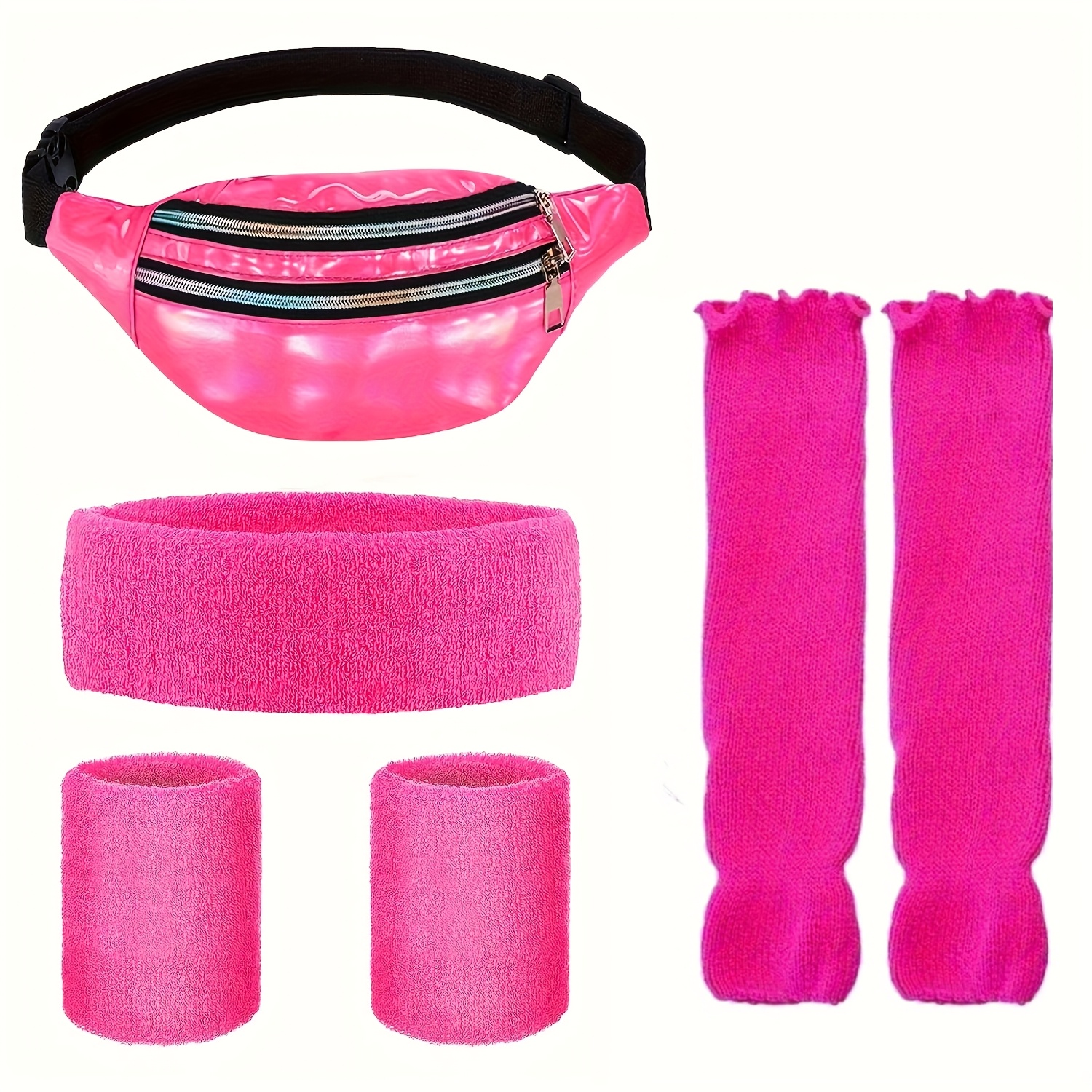 Set Of 6pcs Including Neon Leg Warmers, Headband, Wristbands, And Fanny Pack, Perfect For 80s-themed Workouts Like For Yoga And Running