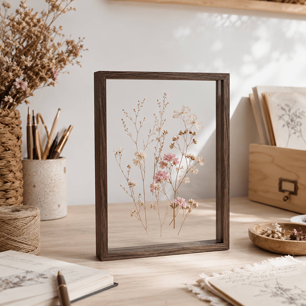 TEMU A Transparent Floating Art Photo Frame | Classic Wooden Double-sided Display Frame | Double-layer Acrylic Protective Cover, Wooden Desktop Photo