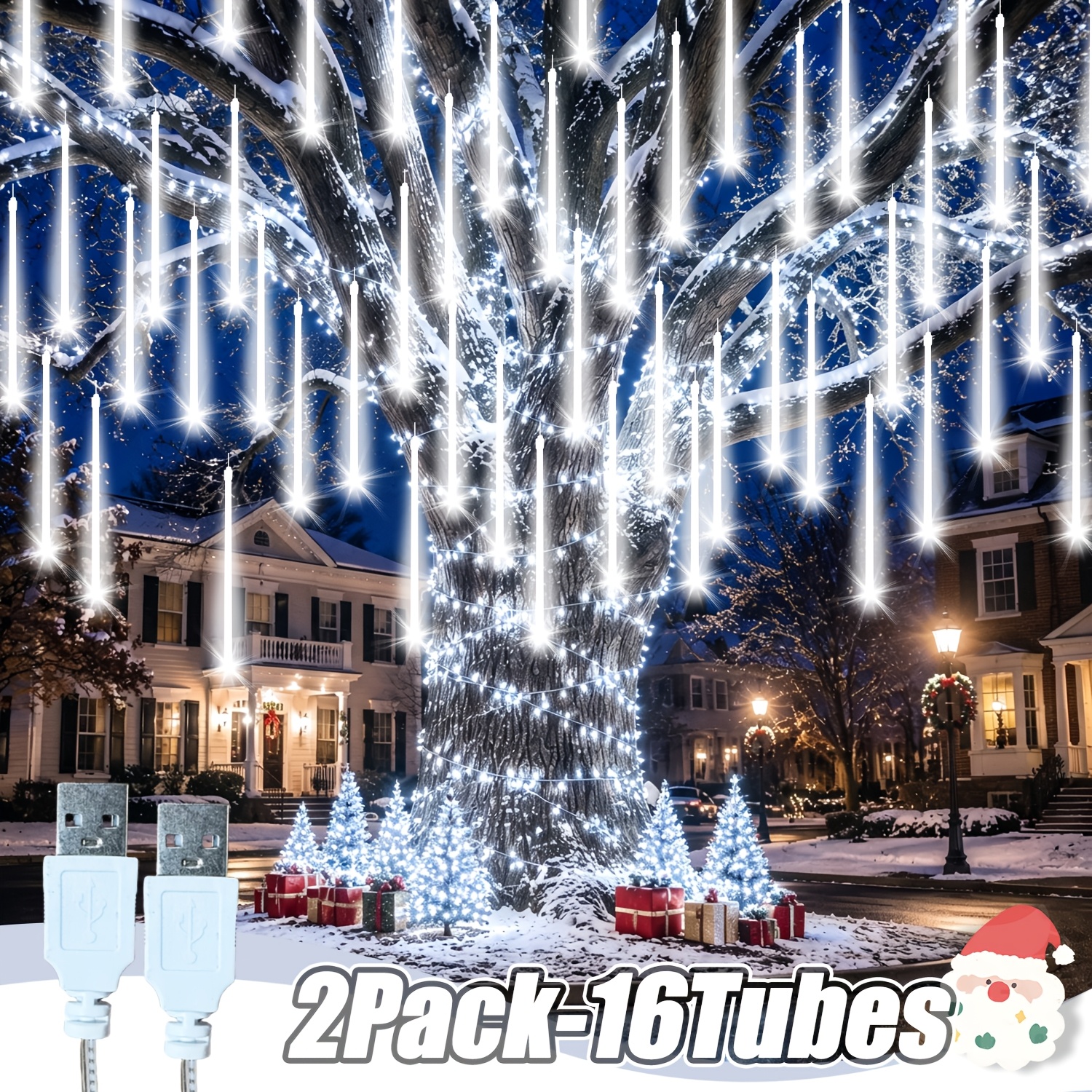 TEMU 2 Pack Usb Powered Christmas Icicle Decor Lights, 384 Led Meteor Shower Smart String Lights For Bedroom, Living Room, , Porch, Fence, Party,