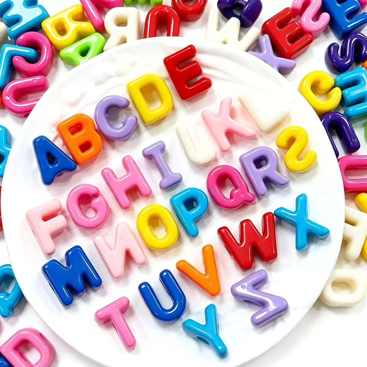 TEMU 172pcs High-quality Colored Acrylic Large Hole Letter Bead Beads, Mixed Color Mixed Letter Decorative English Beads, Suitable For Diy Handmade