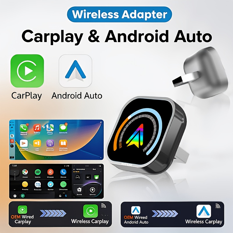 Univerzalni adapter Carplay, 2-v-1 žični na brezžični pretvornik, Plug-and-Play, prostorski avdio izhod, združljiv z mobilnim Carplay in Auto,
