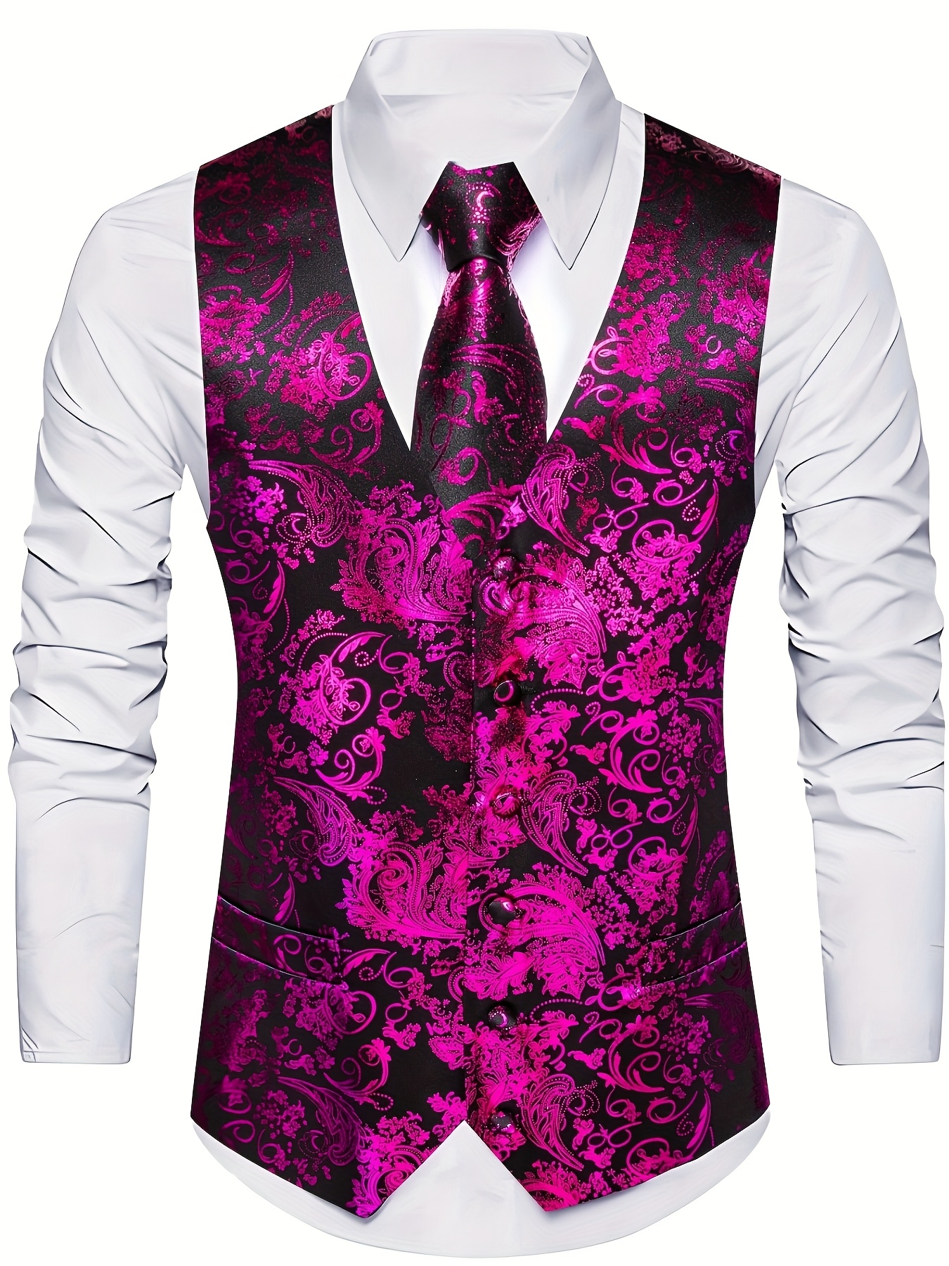 *'S Luxury Waistcoat 4pcs Floral Pattern V-neck Suit Tie Set Formal/Wedding  Party Dress Vest - Main Image