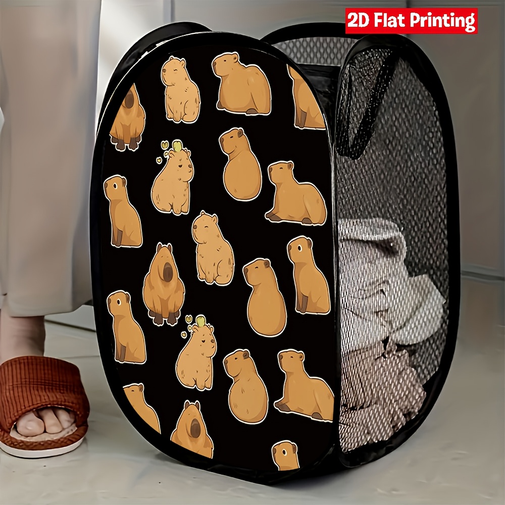 TEMU 1pc 1pcs Capybara-shaped Collapsible Pop-up Laundry Basket - Cute Capybara Sitting , Mesh Storage Suitable For Bedroom & Bathroom, Space-saving