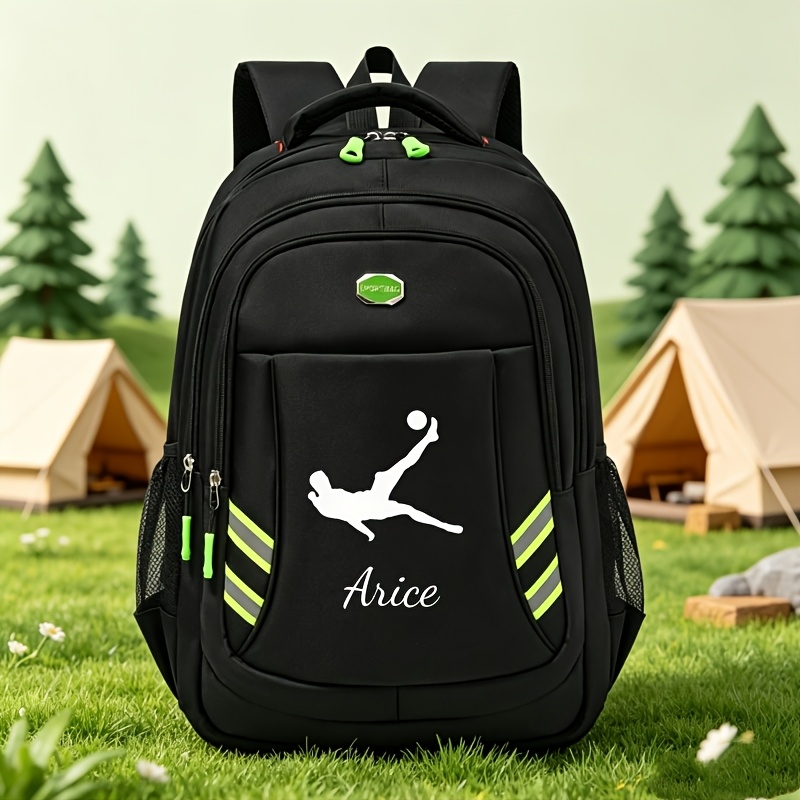 TEMU Personalized Soccer-themed Backpack With Name/text/ Numbers - Large Capacity School & Travel Bag Suitable For Commuting, Sports, Gym, Training,