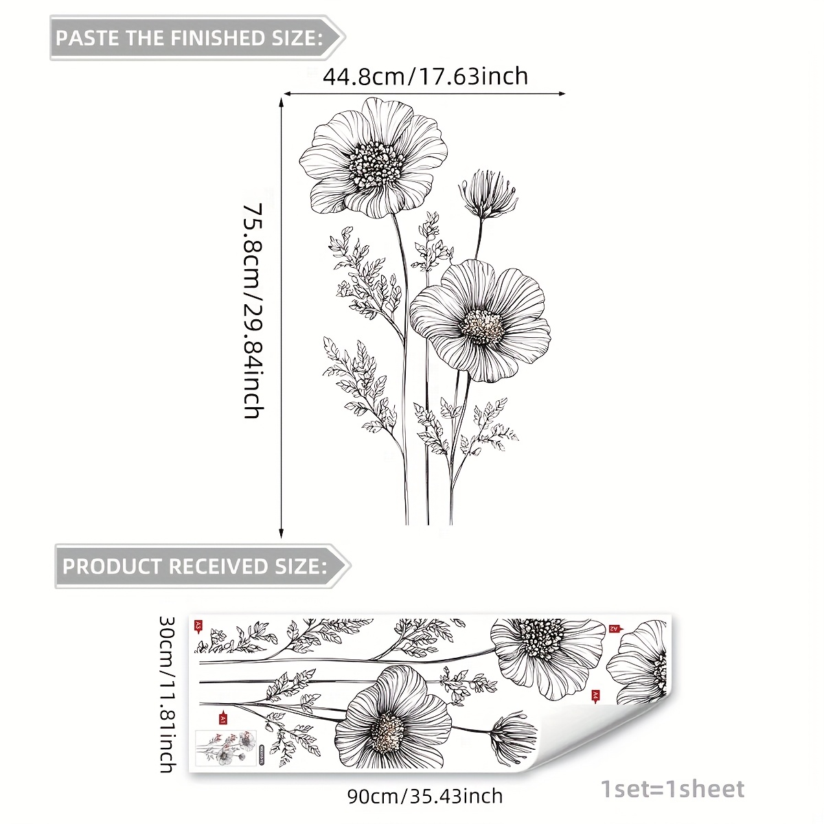 Image of *90cm Simple Large Floral Wall Sticker For Living Room And Bedroom Home Background Decoration, Self-adhesive, Ms3315-yl