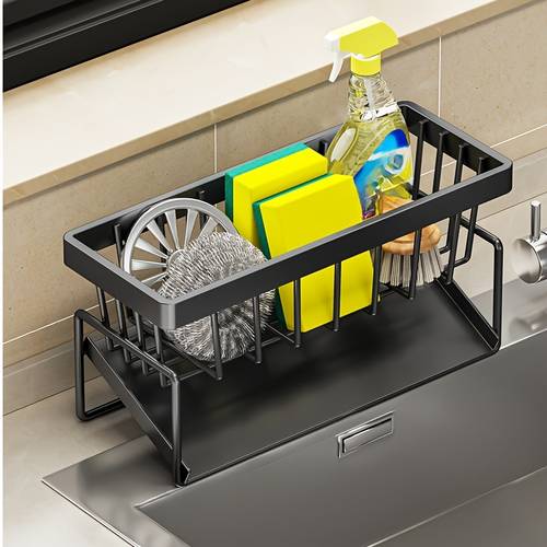 versatile kitchen sink organizer with towel rack metal sponge holder dish soap caddy self draining tray black and white no drill installation compact storage build 1000 kitchen sink additions sink caddy