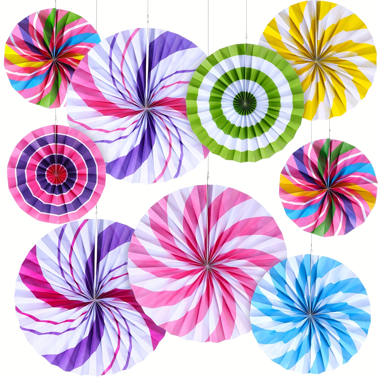 18pcs Hanging Paper Fans Decorations Candy Party Classroom Decoration Colorful Paper Fan Ceiling Wall Garland For Candyland Themed Birthday Party Supplies Party Favors Party Packs (classic)