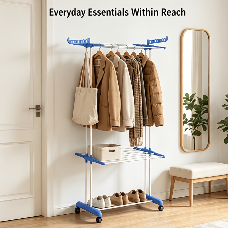 Image of 4-layer Foldable Clothes Drying Rack With Wheels, Space-saving With 6 Folding Wings And 2 Rotating Side For Indoor And Outdoor Use, Drying Racks
