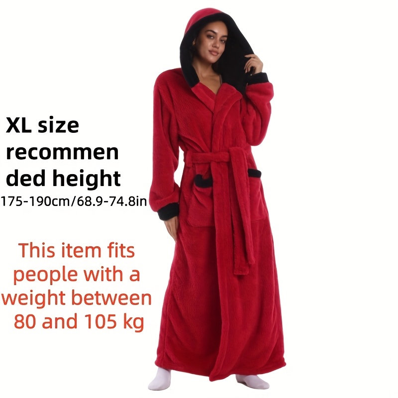 1 stuks Extra Lange Badjas - Dikke Winter Badjas met Capuchon, Pluche Fleece-achtige Textuur, Elegante Badjas voor Thuis & Reizen voor Vrouwen/Mannen
