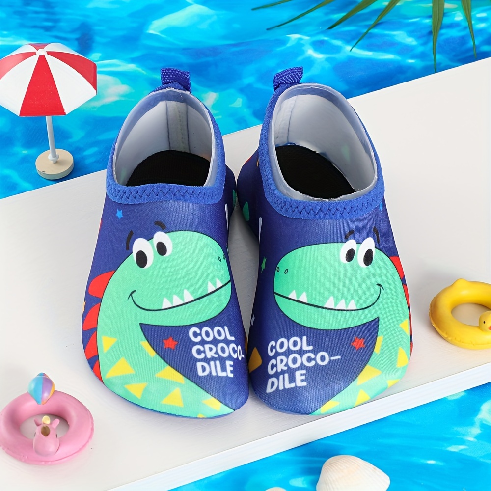 

Cute Cartoon Dinosaur Barefoot Slip On Home Shoes, Lightweight Non Slip Quick Drying Flat Shoes For Boys, Indoor Sports Yoga Fitness