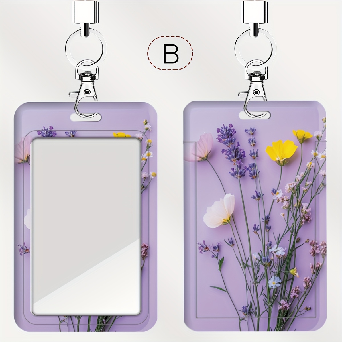 TEMU Purple Embossed Floral Card Holder With Wrist Strap For Doctors, Nurses, And Students - Campus Id Badge Case