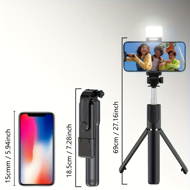 Scalable Phone Selfie Stick with Built-in Fill Light Telescopic Phone Selfie Stick with Built-in Light, Professional Live Streaming Tripod, Wireless Remote 360° Rotating Smartphone Tripod for Hiking/Travel/Vlog/Outdoor