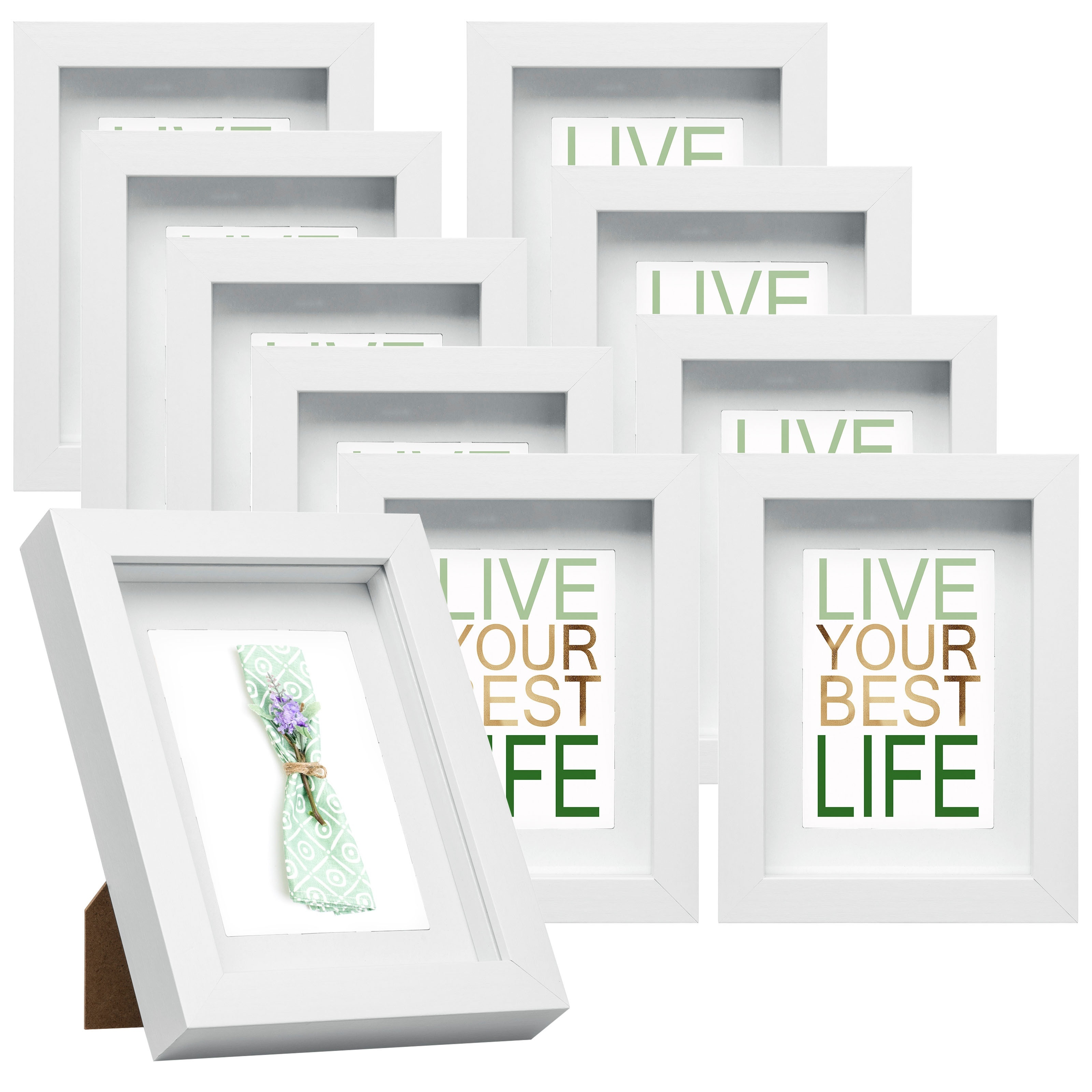 Image of 10pcs 3d Photo Frames, 40x40cm, Object Depth To 1.5cm, Wooden Frame Stickers, /oak/silvery