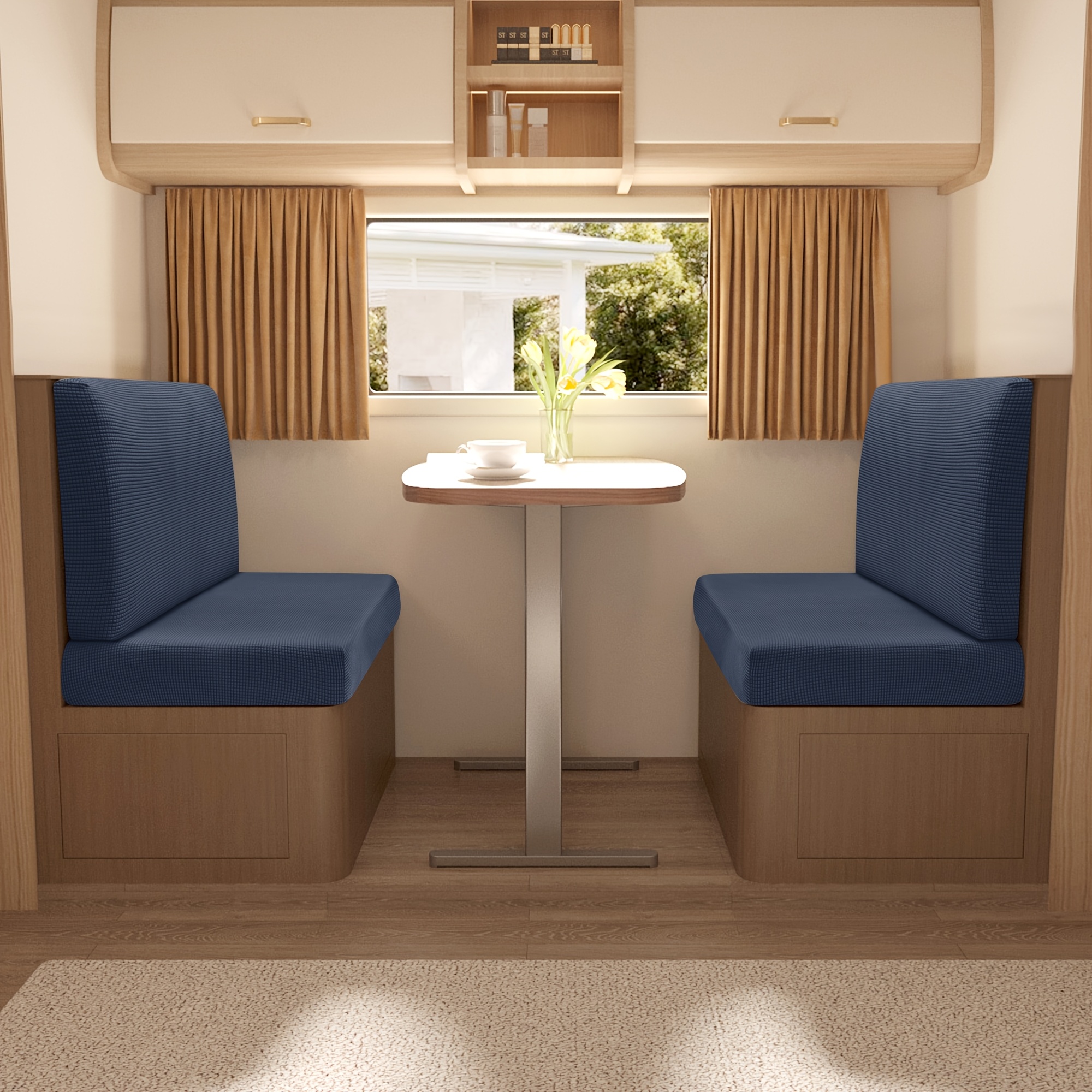 imagen del artículo 2 piezas/juego de fundas elásticas de terciopelo de   jacquard para sillas de rv, reutilizables y lavables a máquina,   instalación para el hogar o hotel