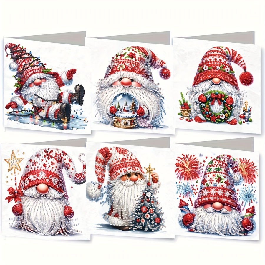 Image of 6pcs Christmas Diamond Painting Greeting Card Kit - Unique Holiday Designs With Snowmen, Santa, And | Family, & Elders | Diy Handmade Craft | 11.81x5.91inch