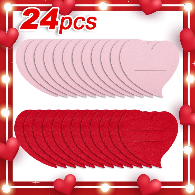 E-shop 24-tlg. herzförmiger Besteckhalter – Rot-pinkes Herz-Design, Filz-Messer- Gabel-Clips, Rosen-Clips – Geeignet für