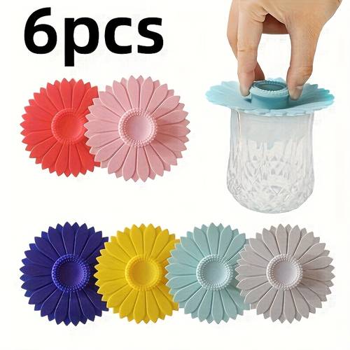 flower silicone cup sleeve 6pcs set reusable silicone cup lid suitable for mugs coffee cups and other different cup types insect and fruit fly proof heat retaining cup cover healthy dining tool halloween and christmas gift in 15