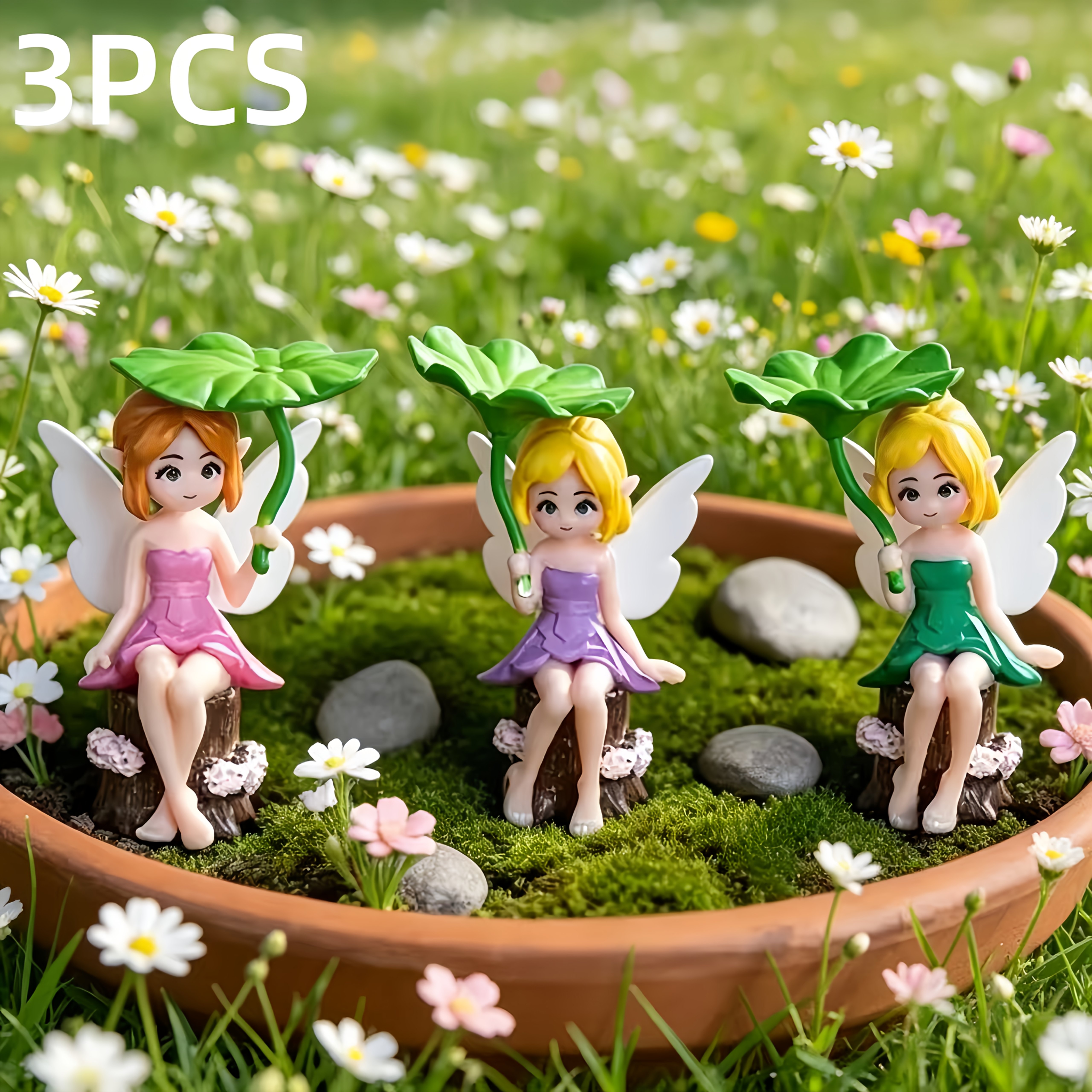 TEMU 3pcs Miniature Fairy Figurines & For Lotus Leaf Resin Ornaments - -themed Suitable For Easter Diy Micro Landscapes, Succulent Moss Terrarium