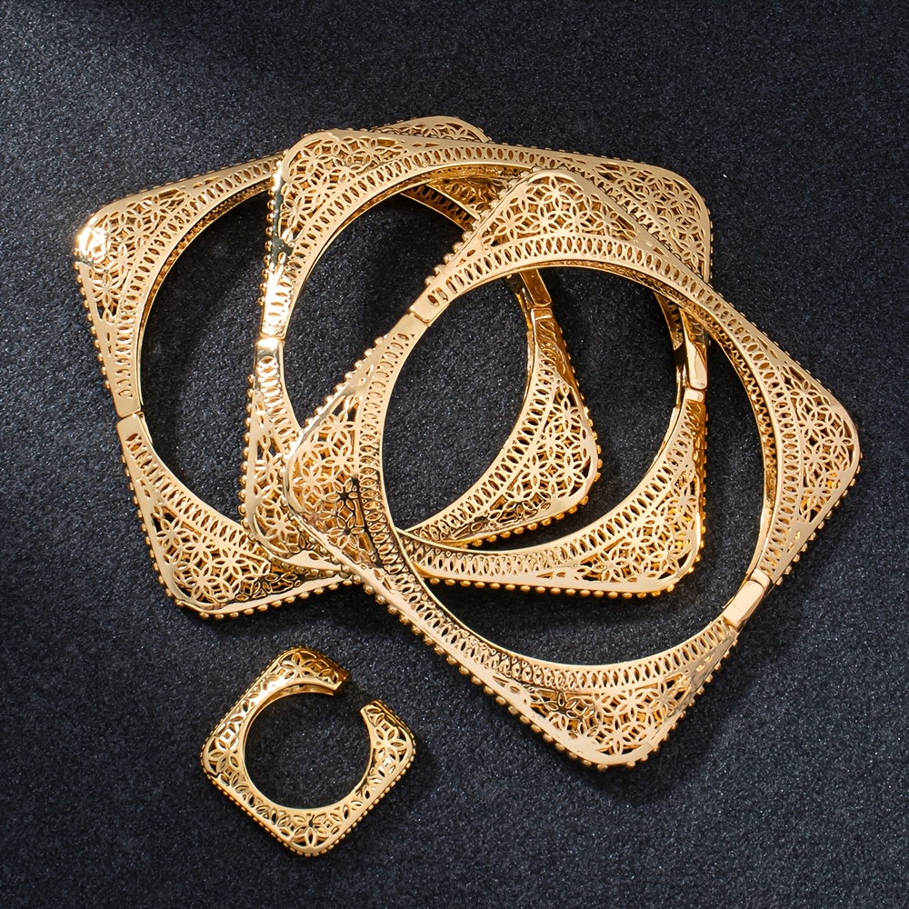 TEMU 24k Gold Plated Women's Jewelry Set - Adjustable Bracelet And Ring For Middle Eastern Luxury, Saudi Arabia National Day Celebration | Women's