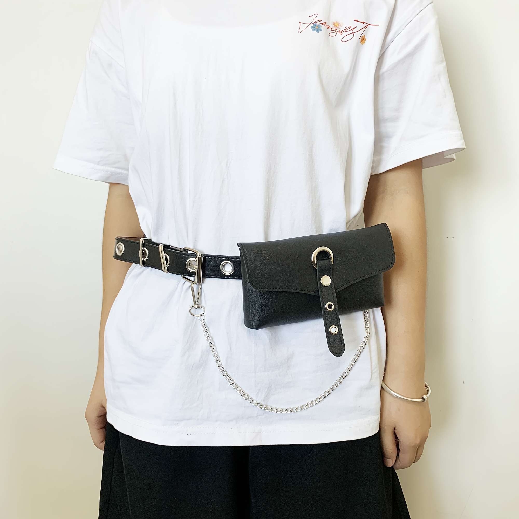Image of Women's Belt Waist Bag, Pu Large Hole Belt Bags, Punk Style Streetwear With Clothing Accessories Phone Pouch