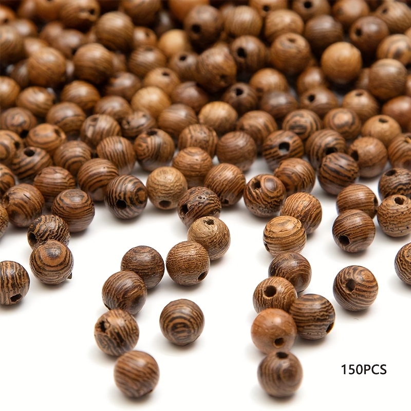 Image of 150pcs 6mm Dark Brown Wooden Beads, Unstained Round Wooden Loose Craft Beads For Bracelet And Jewelry Making Diy Handicraft Decorative Beads