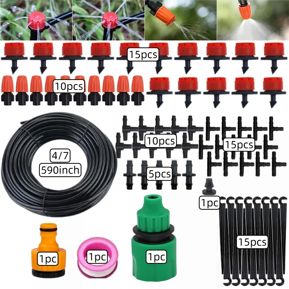 TEMU 1 Set Of 4/7 Flexible Hose Garden Watering System Automatic Drip Irrigation Kit, In Random Colors, Includes 1 Roll Of 590inch 4/7 Flexible Hose,