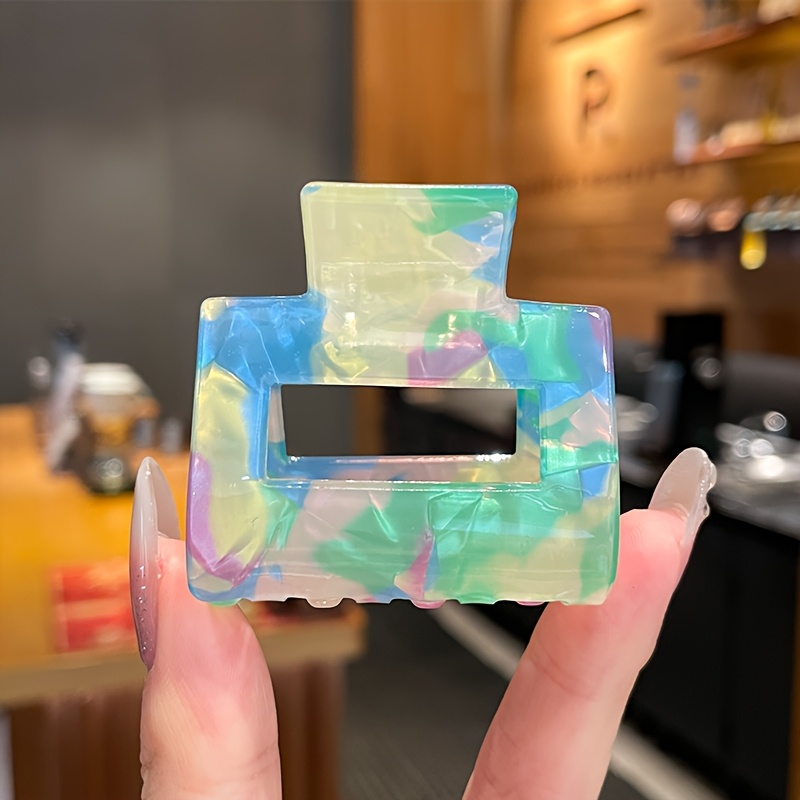 Image of 2-inch Square Acetate Hollow Hair Clip For Women, Elegant Korean And , With A Hair Clip At The Back Of