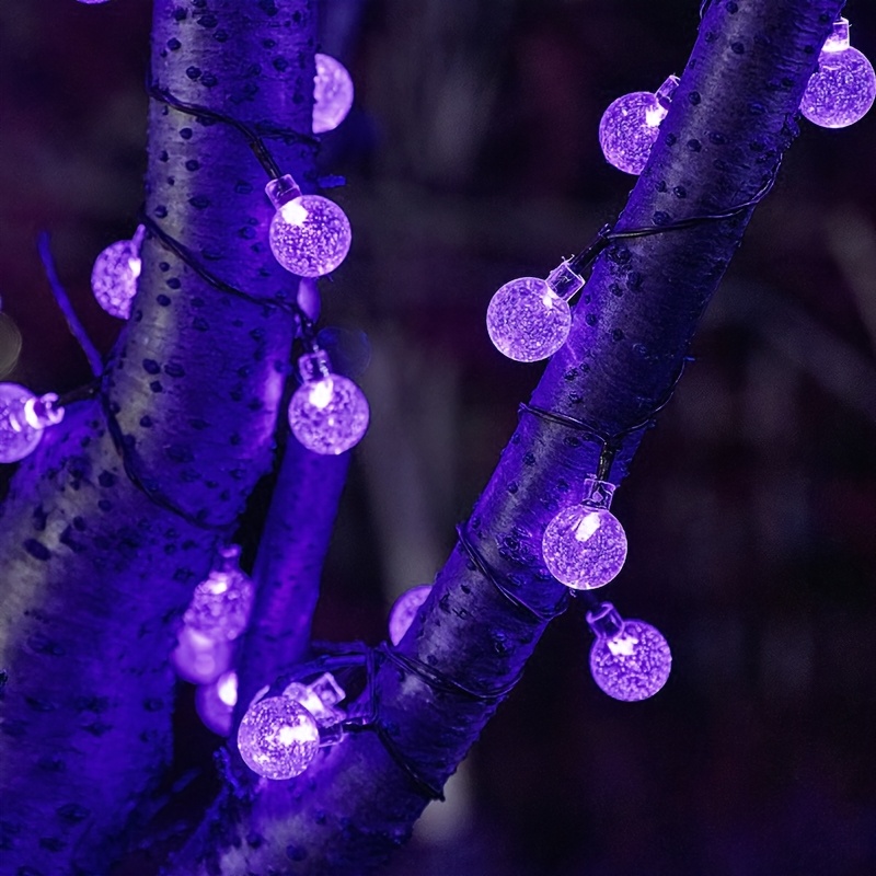 Eight functions of solar energy purple Bubble ball light string Ball diameter 1.7cm/0.67inch, Halloween decorative lights, Festival atmosphere lamp, 1 string, 5 meters and 20 lights or 6.5 meters and 30 lights