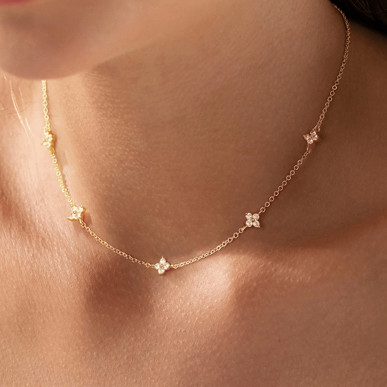 TEMU Znice 1pc Minimalist Simple Flower O-link Collarbone Chain Stainless Steel Necklace, An Elegant And Versatile Accessory Suitable For Women And.
