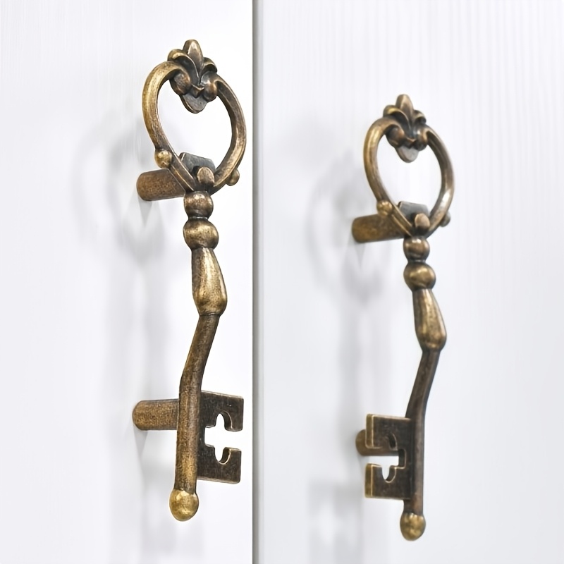 

2pcs Vintage Zinc Alloy Cabinet Handles With Keyhole, 2.28" Hole - Antique Metal Drawer Pulls For Home Decor