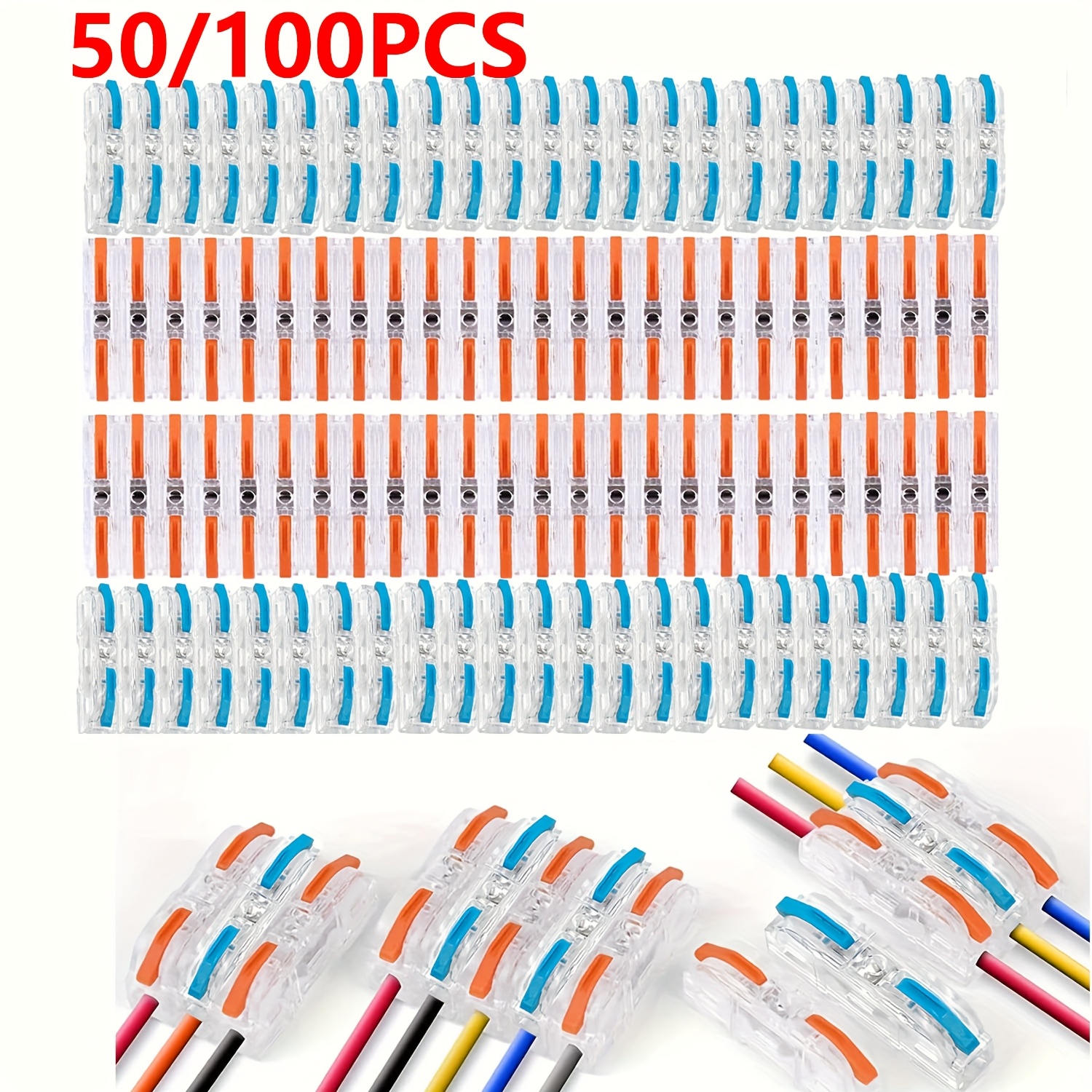 50 100pcs in line wire connectors   1 electrical lever connectors 28 12awg for quick wiring reusable splicing connectors 1 conductor soft and   universal compact splicing wire connectors orange blue