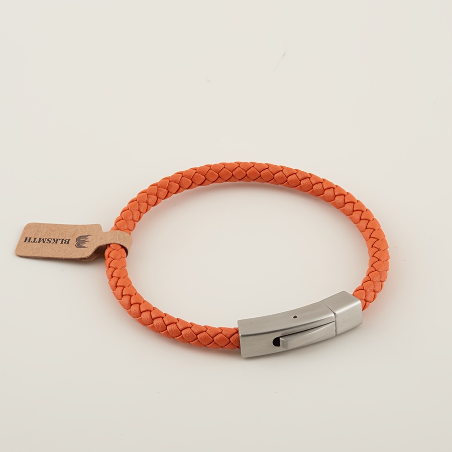 TEMU Blksmth Orange Leather Woven Bracelet Premium Gift