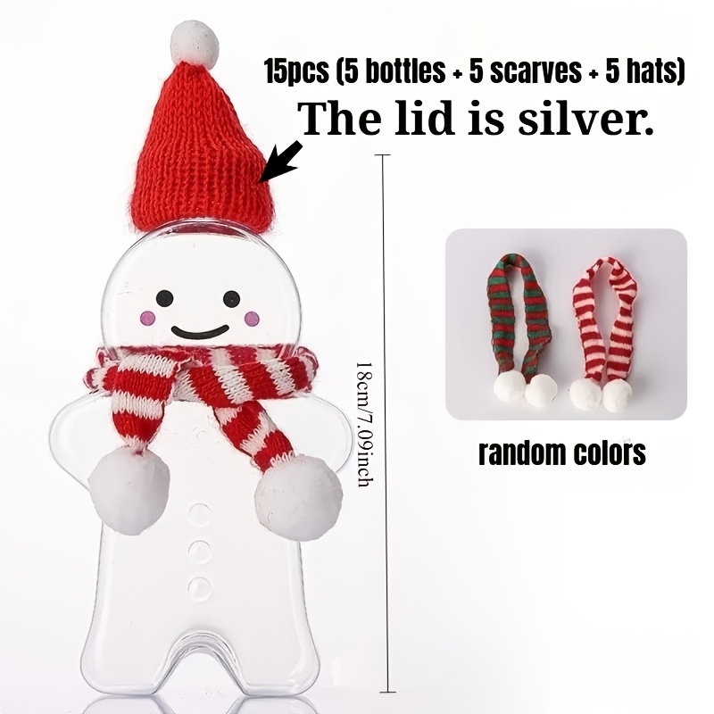 Image of 15pcs (5 Bottles And 5 Scarves And 5 Hats) - Transparent Gift-wrapped Bottles, Christmas Gingerbread Men, Photo Props, Halloween/christmas