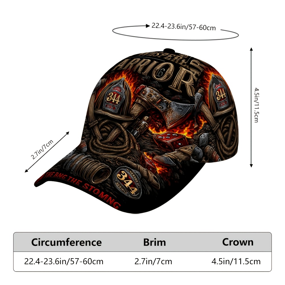TEMU 1pc Unisex Baseball With 2d Flat Warrior Axe Fire Dice Design, Wide Brim Lightweight Adjustable Sun Hat, Ideal For Trendy Outdoor And Everyday