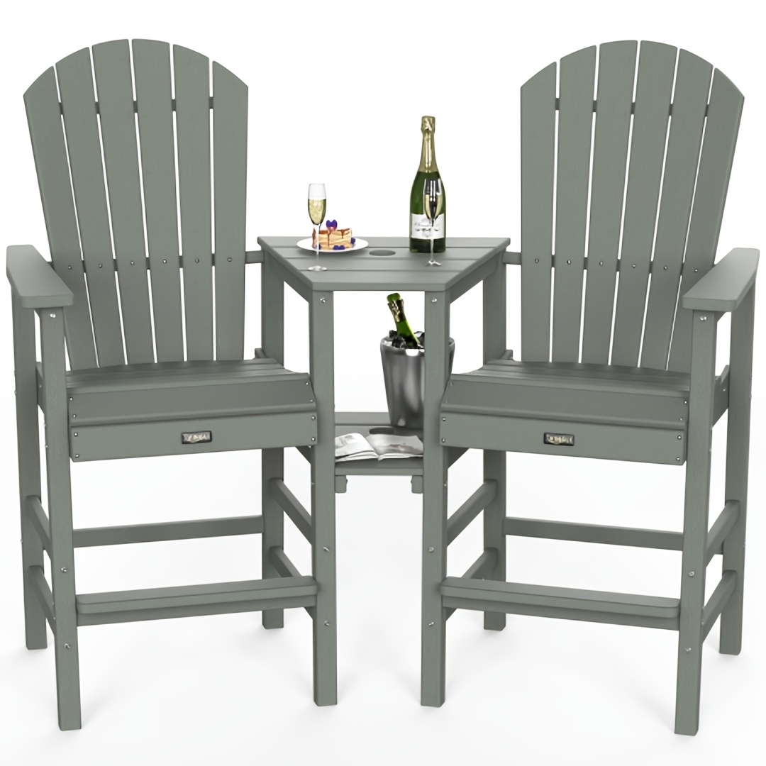 TEMU Pair Of 2 High , Durable Hdpe Outdoor Bar Stools With Double Linking Tra, For Balcony, Deck, Garden, Poolside, And Backyard