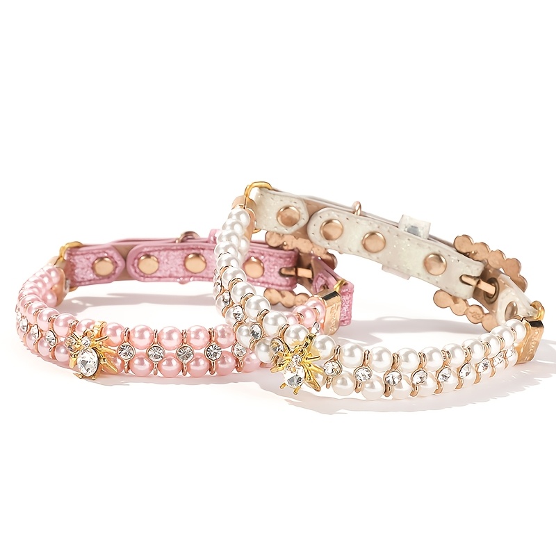 

Zhous Abs Material Pearlized Pet Collar, Adjustable Collar With Detailing, Beaded Design For Small Dogs And Cats