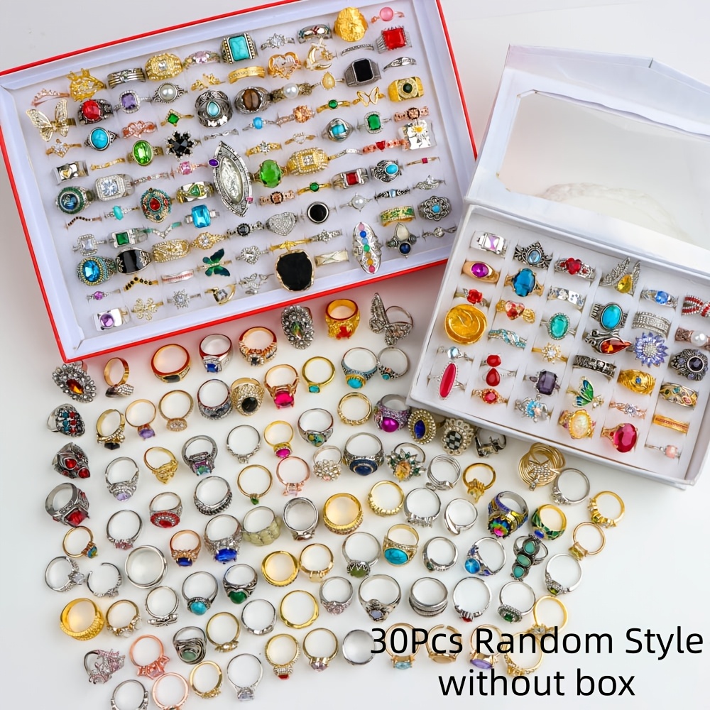 TEMU 15/30pcs Vintage Old Money Style Gorgeous Ring Set - Minimalist Luxury Multi-style Bands Unisex Jewelry Random Style Without Box
