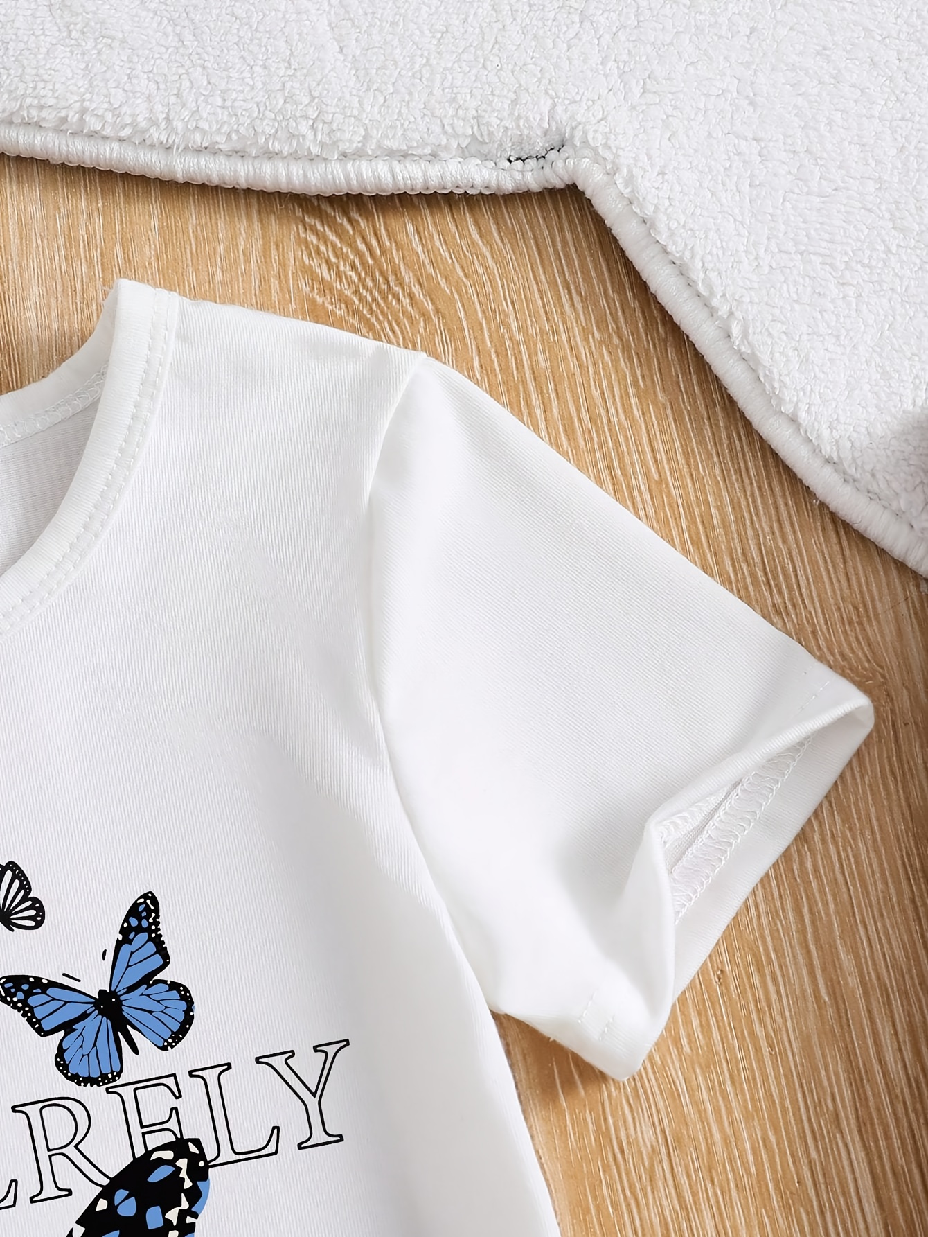 2pcs Set, Girls' Summer Short Sleeve Pants Outfit with Round Neck Bow Print Top + Imitation Denim Flared Long Pants in Contrast Colors for 8-12 Years Old, Perfect for Outdoor