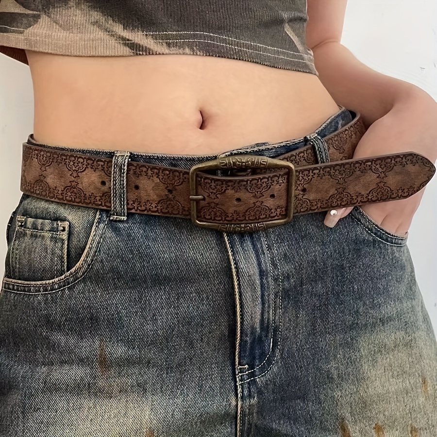 

Ceinture rétro style ethnique pour femmes avec boucle en bronze antique, design en relief, ceinture polyvalente pour les décontractées, la plage, les fêtes, les et .